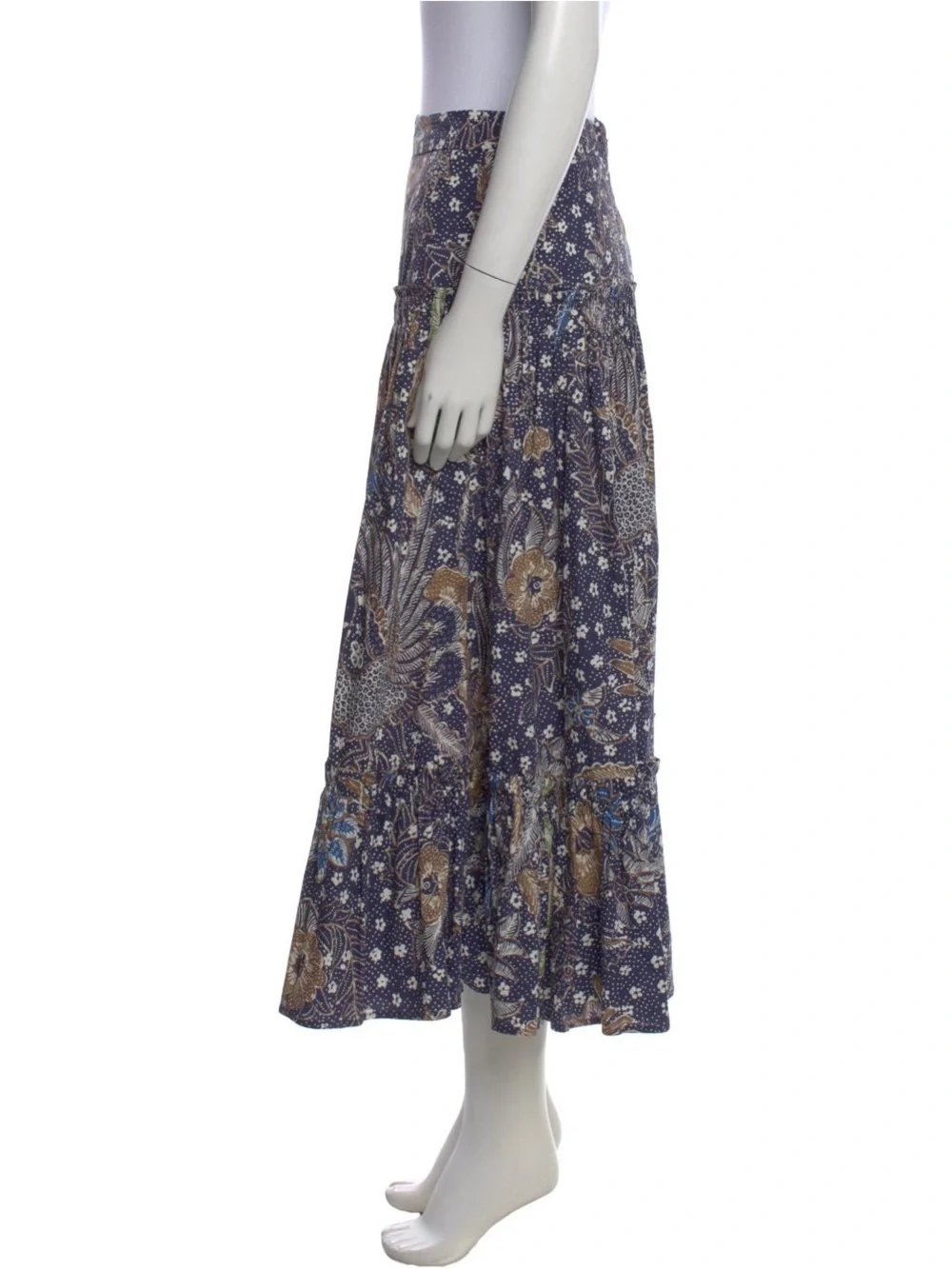 Cara Cara Navy Floral Maxi Skirt with Blue and Brown Accents